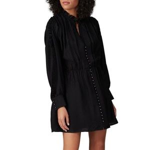 The Kooples Silk Long Ruffle Sleeve Button Down Floral Blouson Mini Dress Black